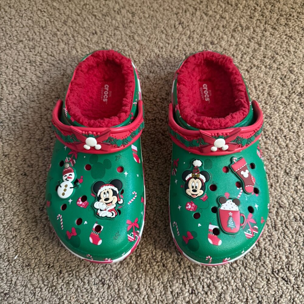 DISNEY Mickey Mouse Holiday Lined Clog Kids 3 Christmas Xmas NEW Green J3 Warm